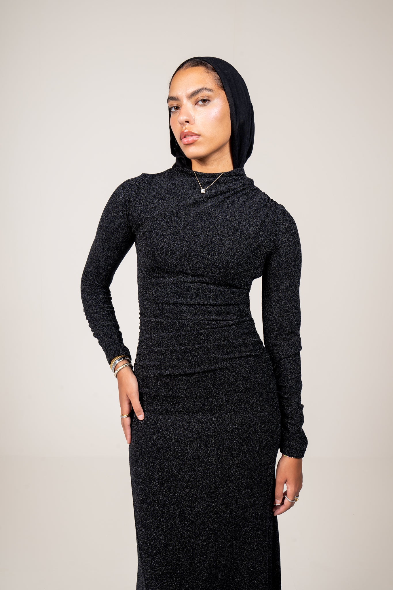 Bling Bling Drape Dress in Black