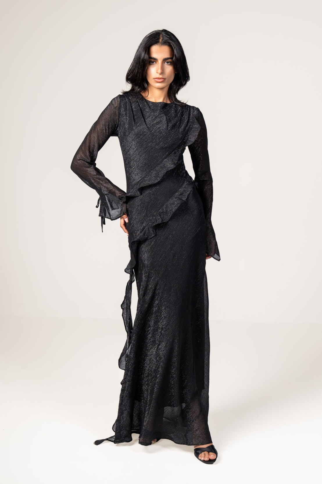 Glam Ruffle Dress in Black