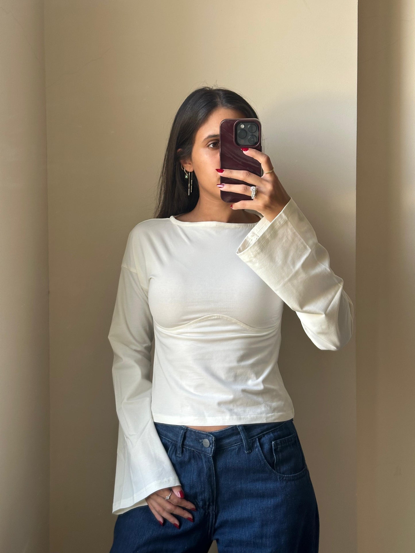 Lined Cotton T-Shirt: Off-White