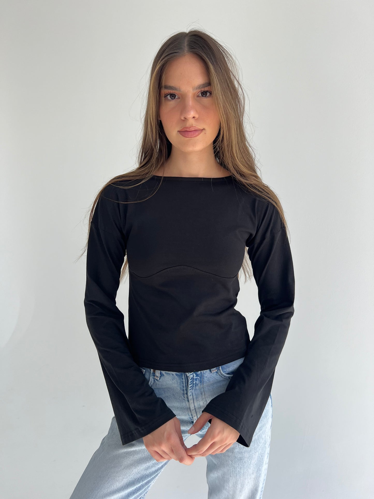 Lined Cotton T-Shirt: Black