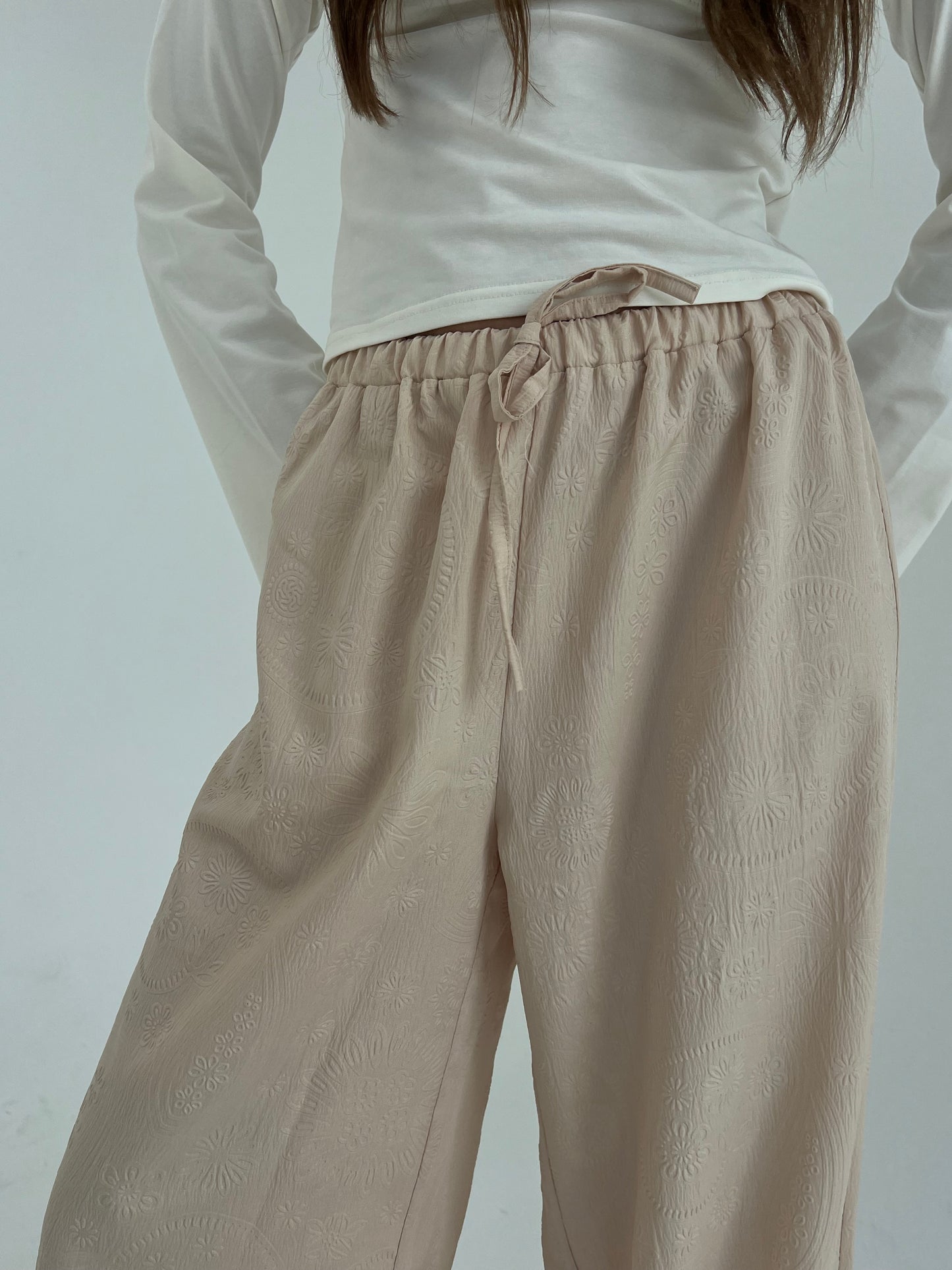Flowered Pants in Beige