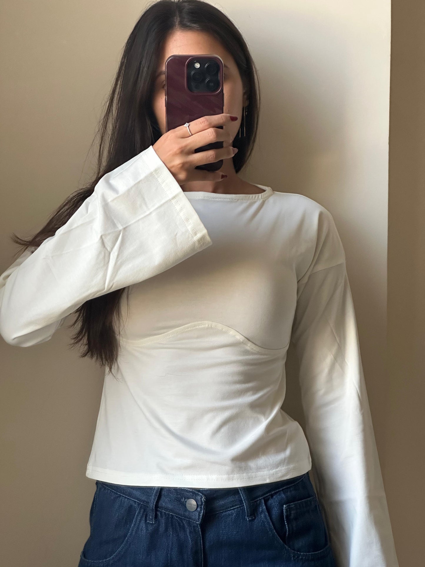 Lined Cotton T-Shirt: Off-White