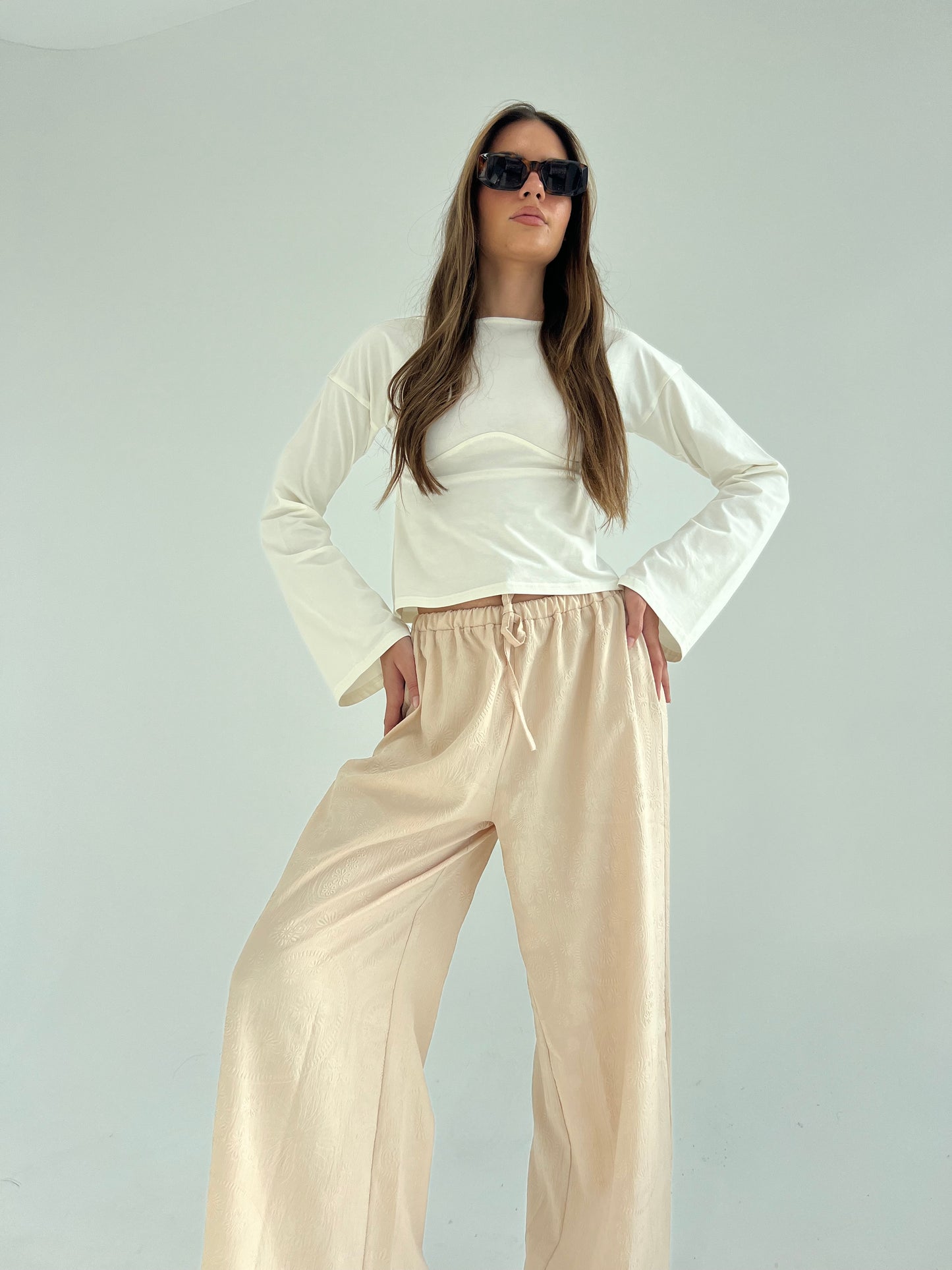 Flowered Pants in Beige
