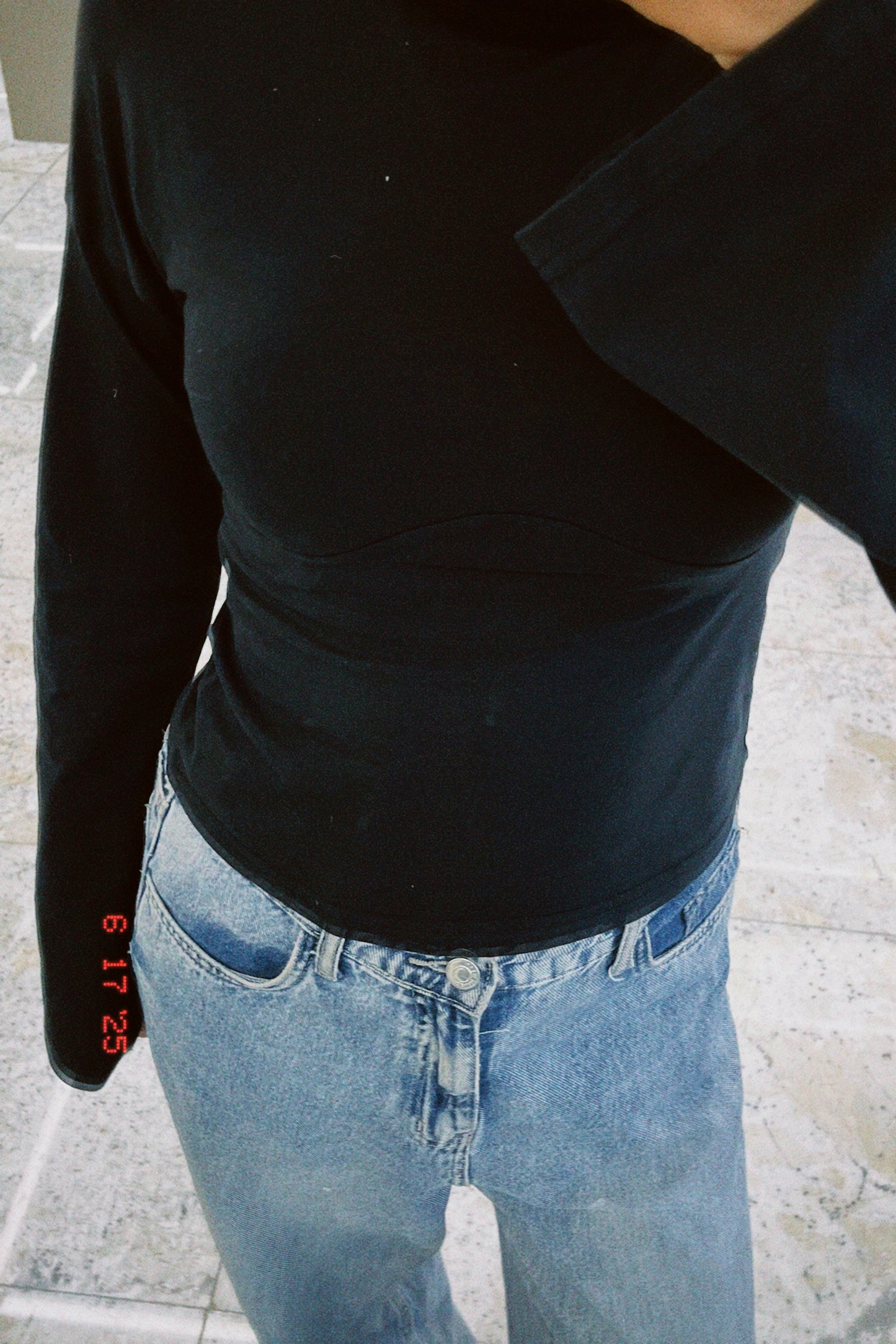 Lined Cotton T-Shirt: Black