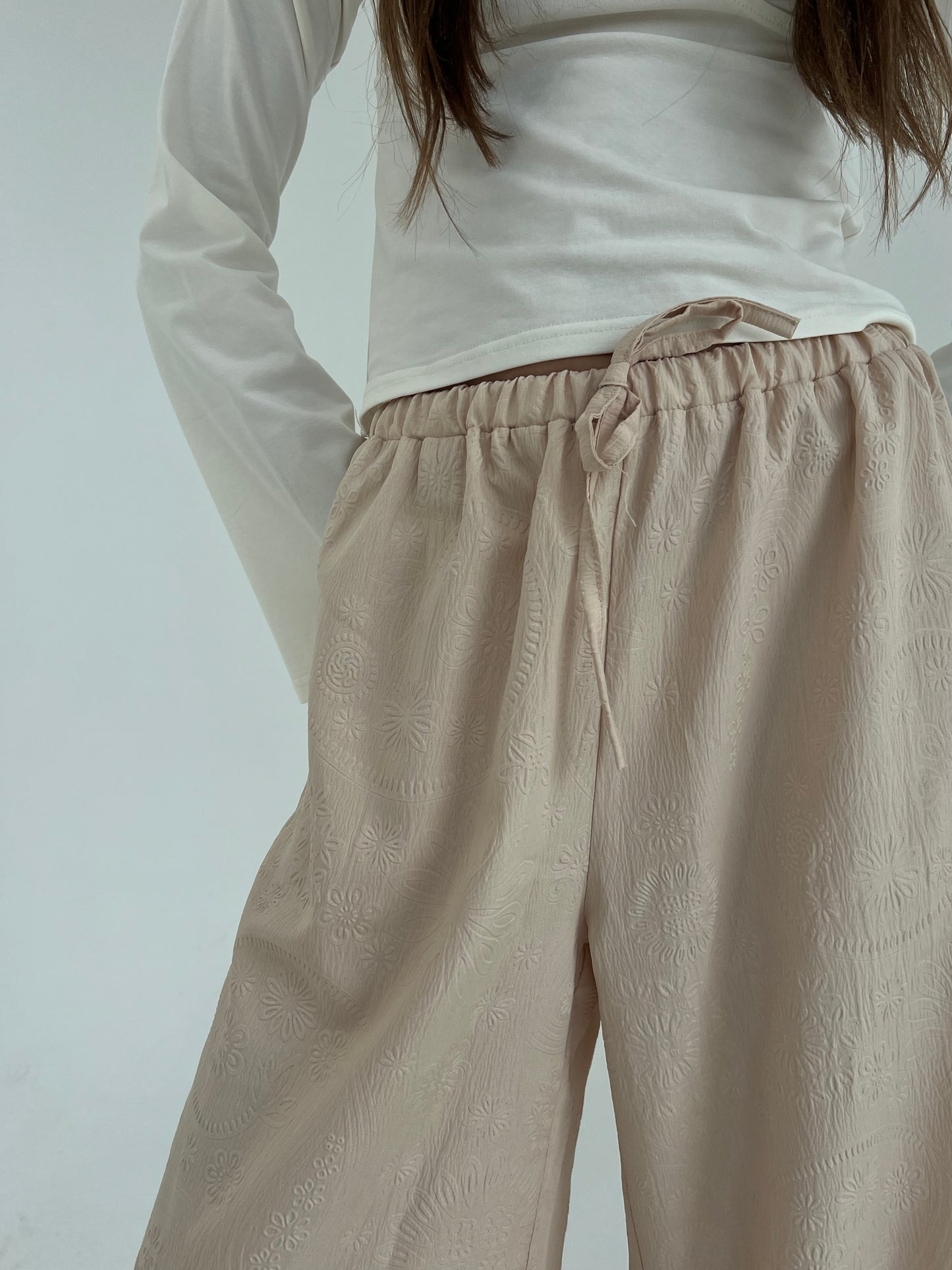 Flowered Pants in Beige