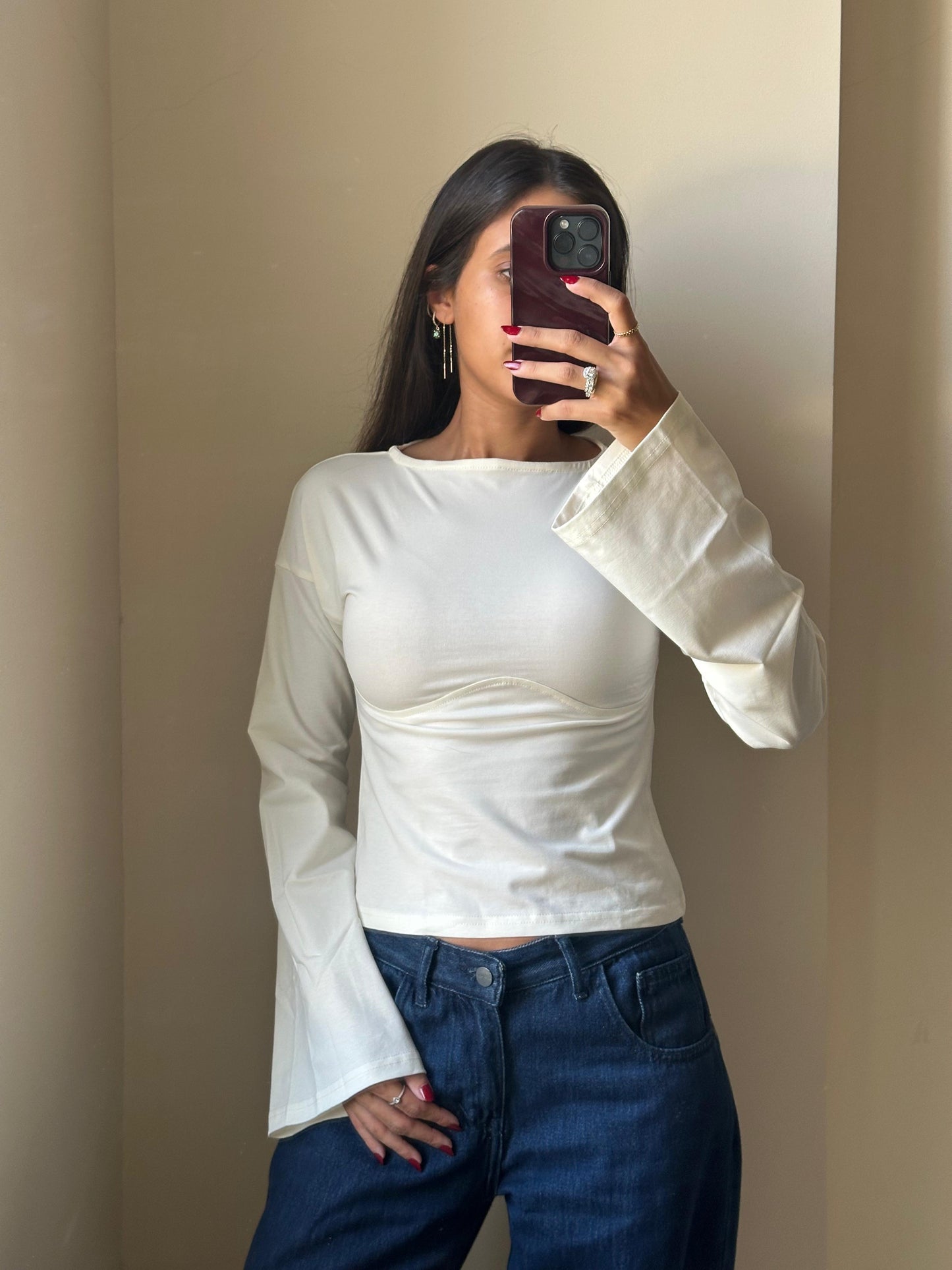 Lined Cotton T-Shirt: Off-White