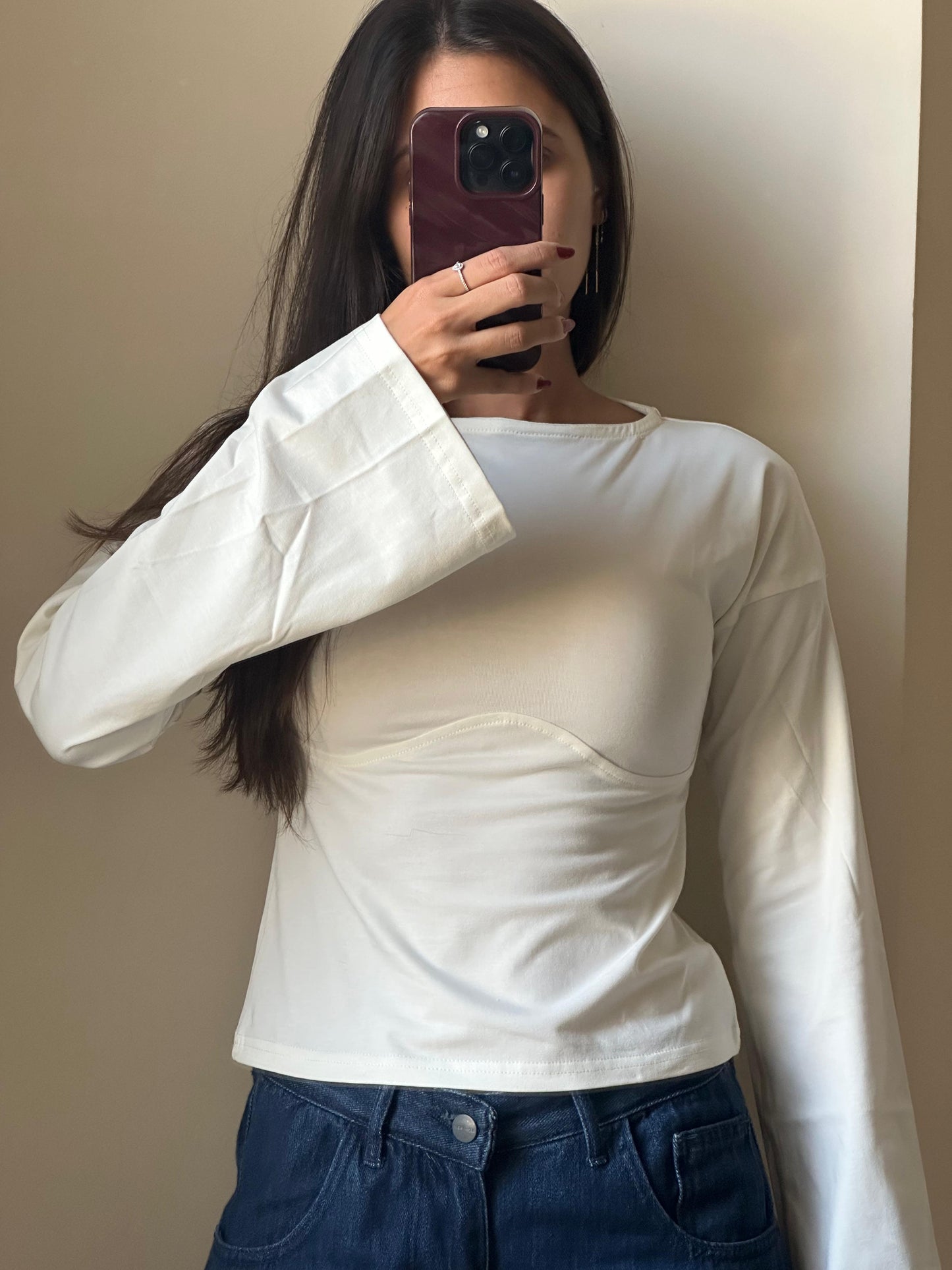 Lined Cotton T-Shirt: Off-White