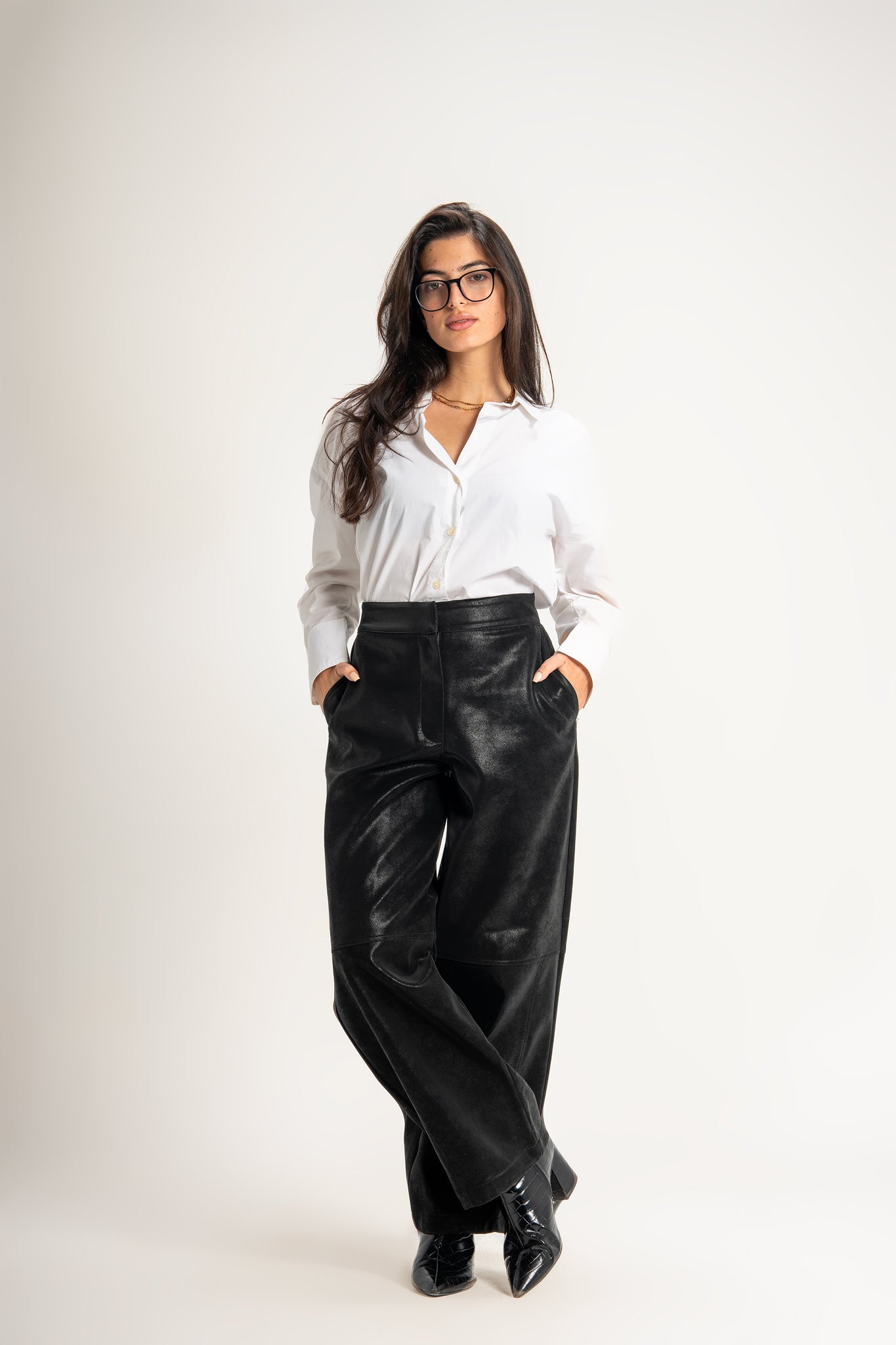 Multi-Shape Leather Trousers in Black