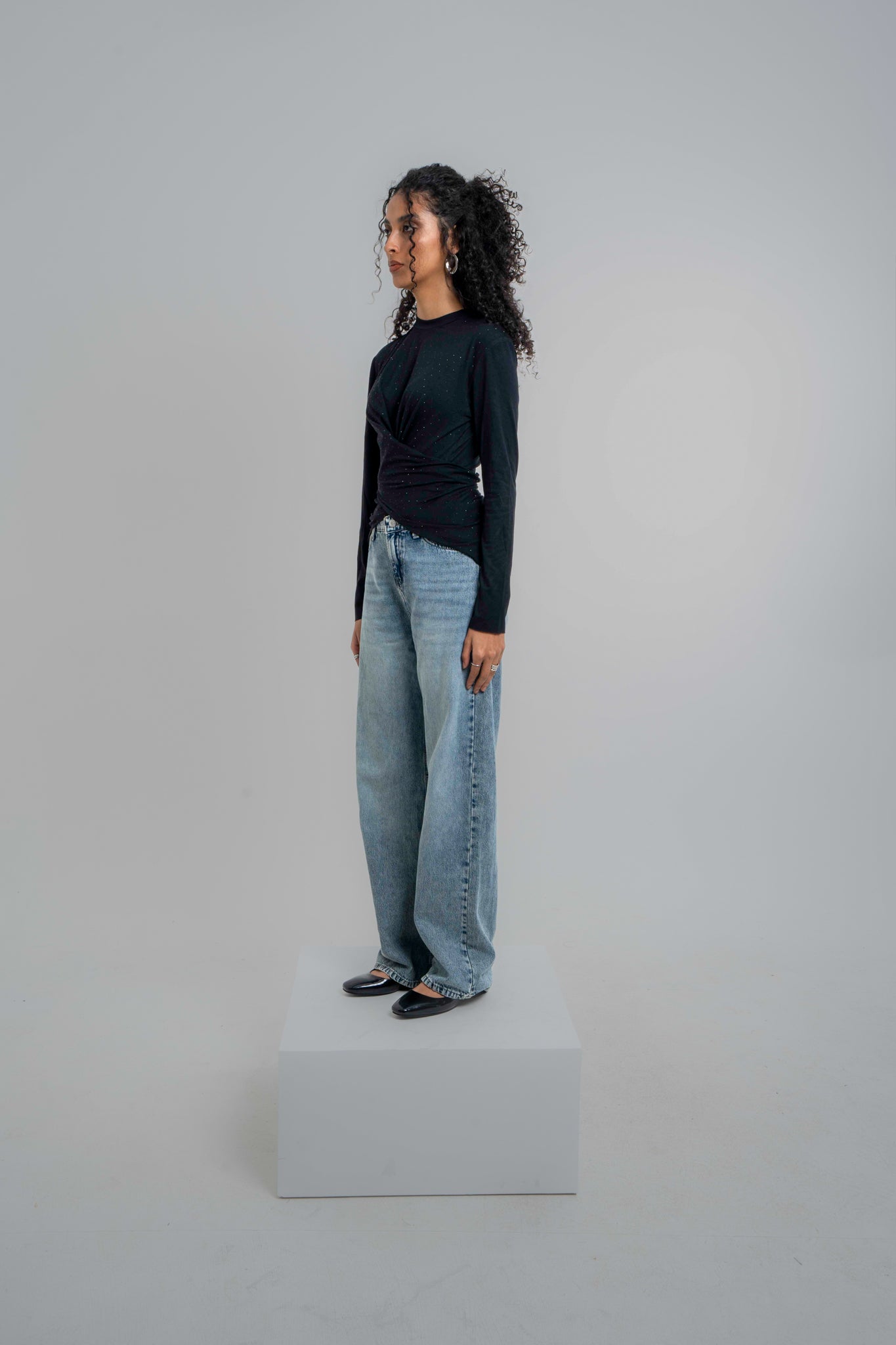 The Studded Wrap Cotton T-shirt: Black