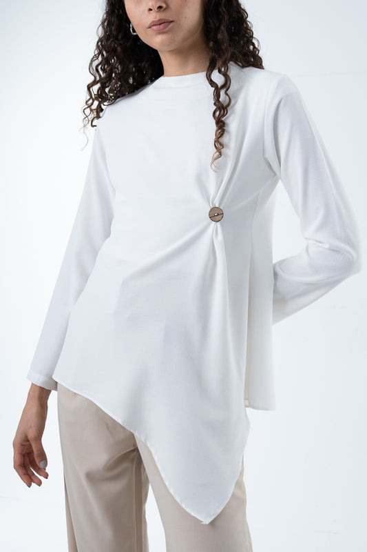 High-Low Linen Top: White