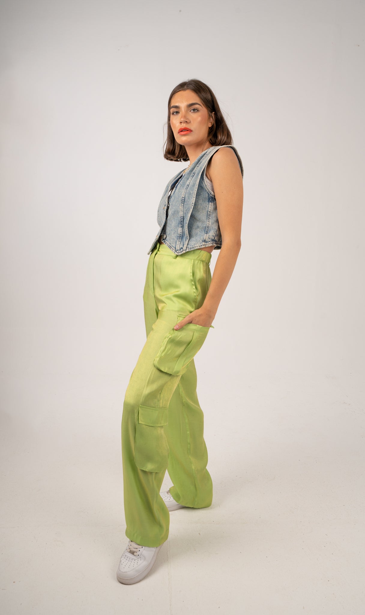 "The Signature" Shimmer Cargo in Lime Green