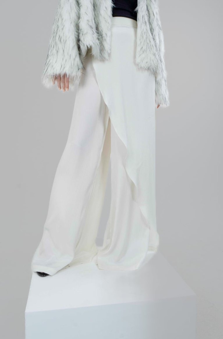 "Self-Love" Overskirt Satin Pants: Off White