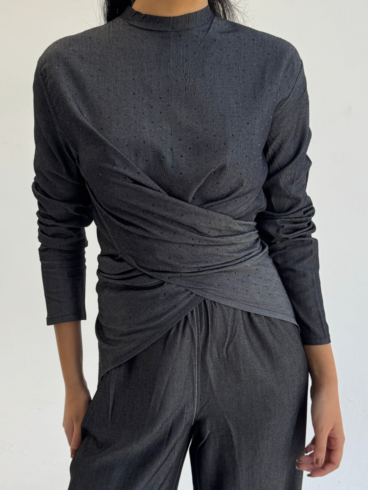 The Studded Wrap T-shirt in Light Jeans