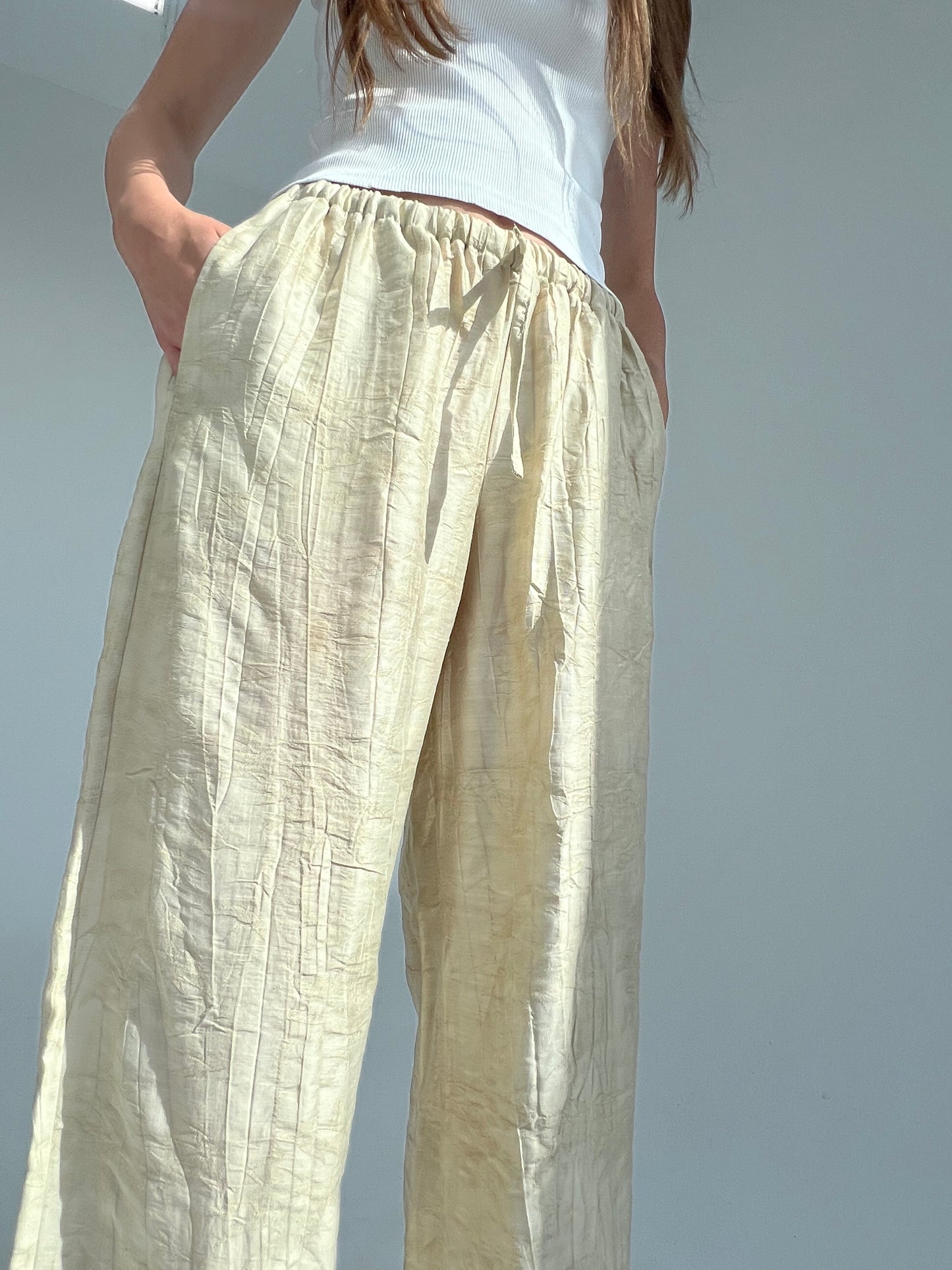 Embossed Beige Pants
