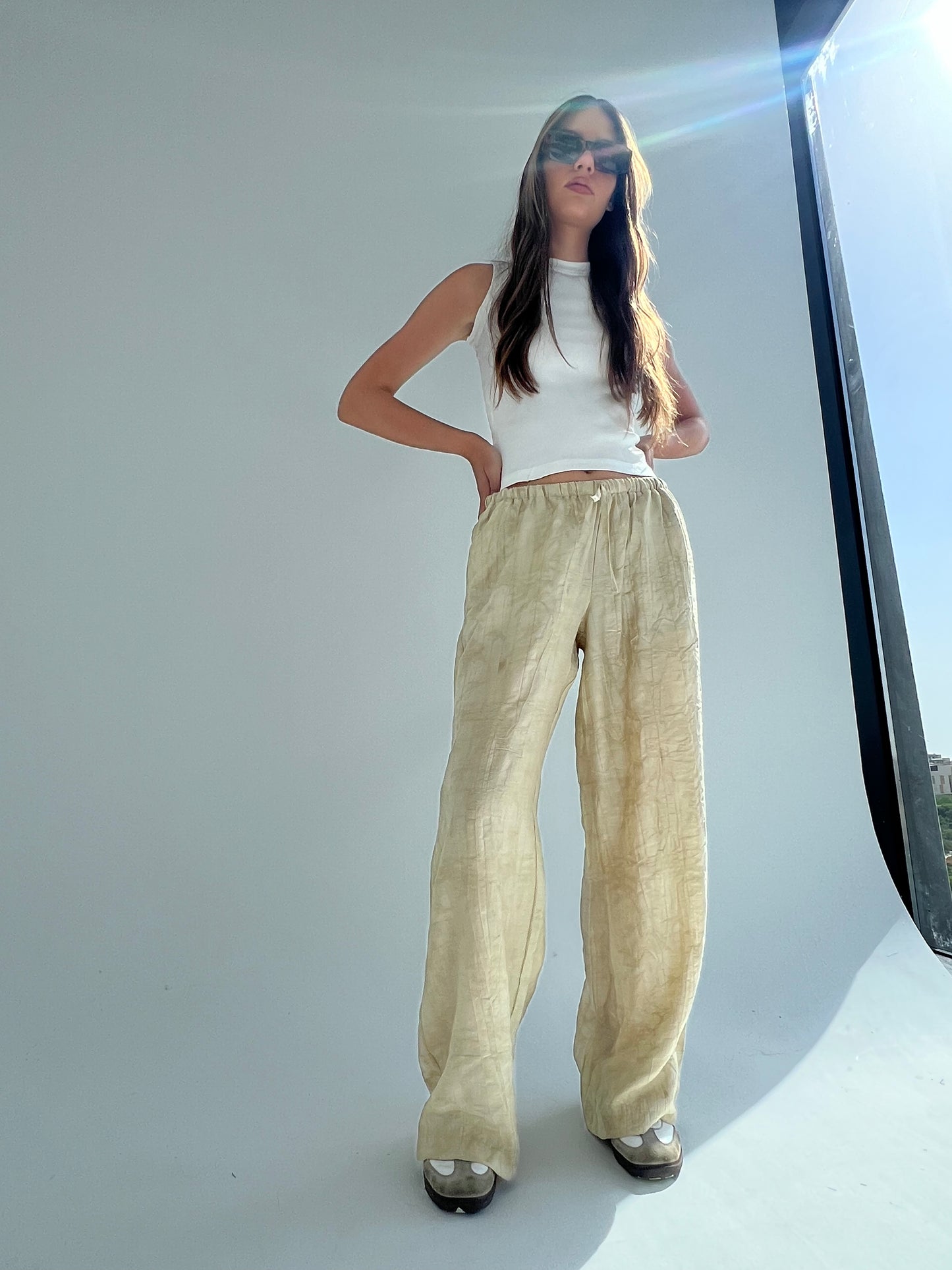 Embossed Beige Pants