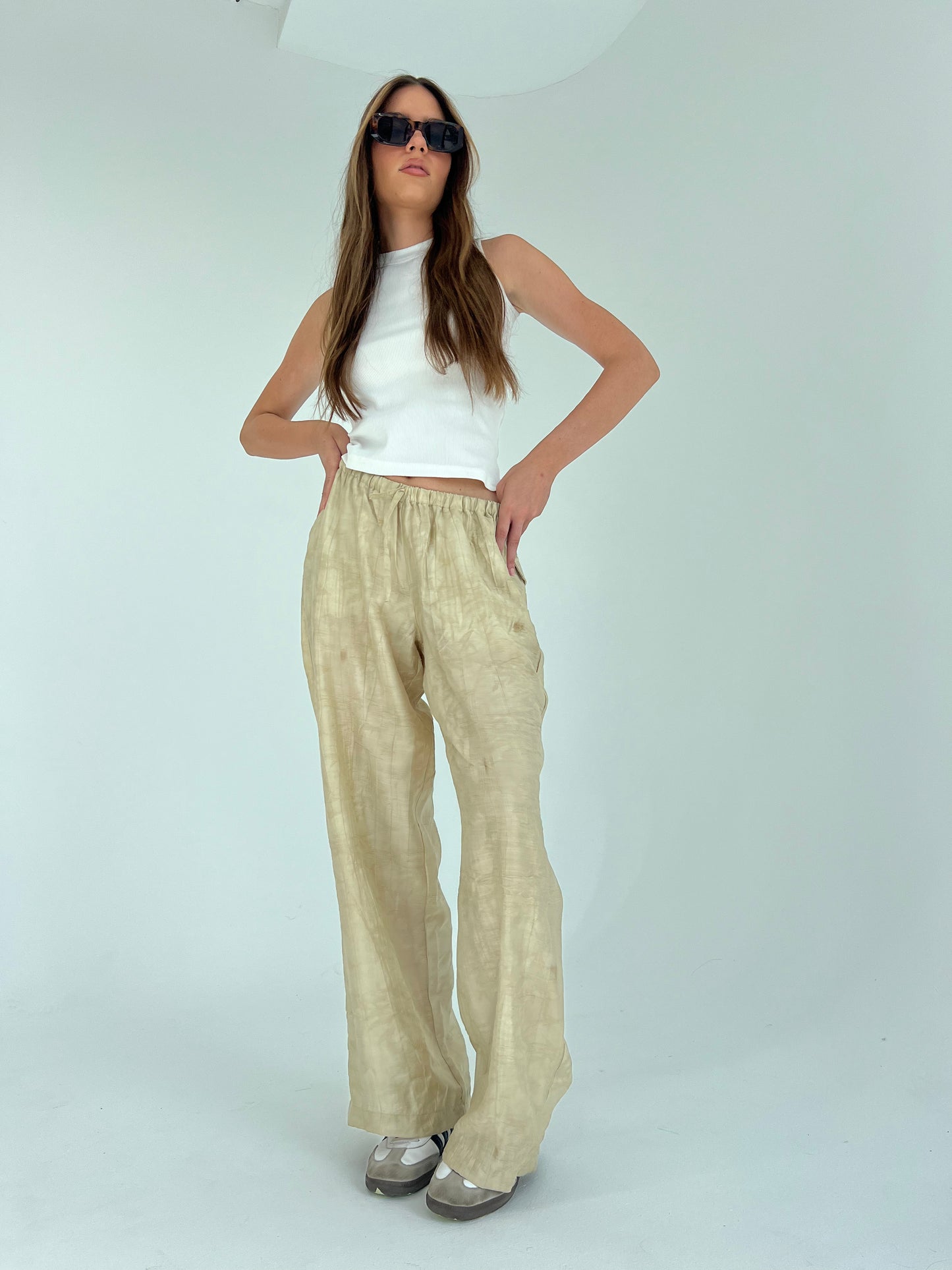 Embossed Beige Pants