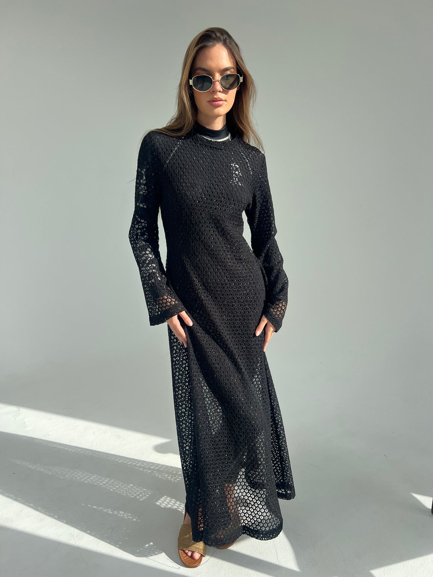 Beach Dress in Black with Gold Threads