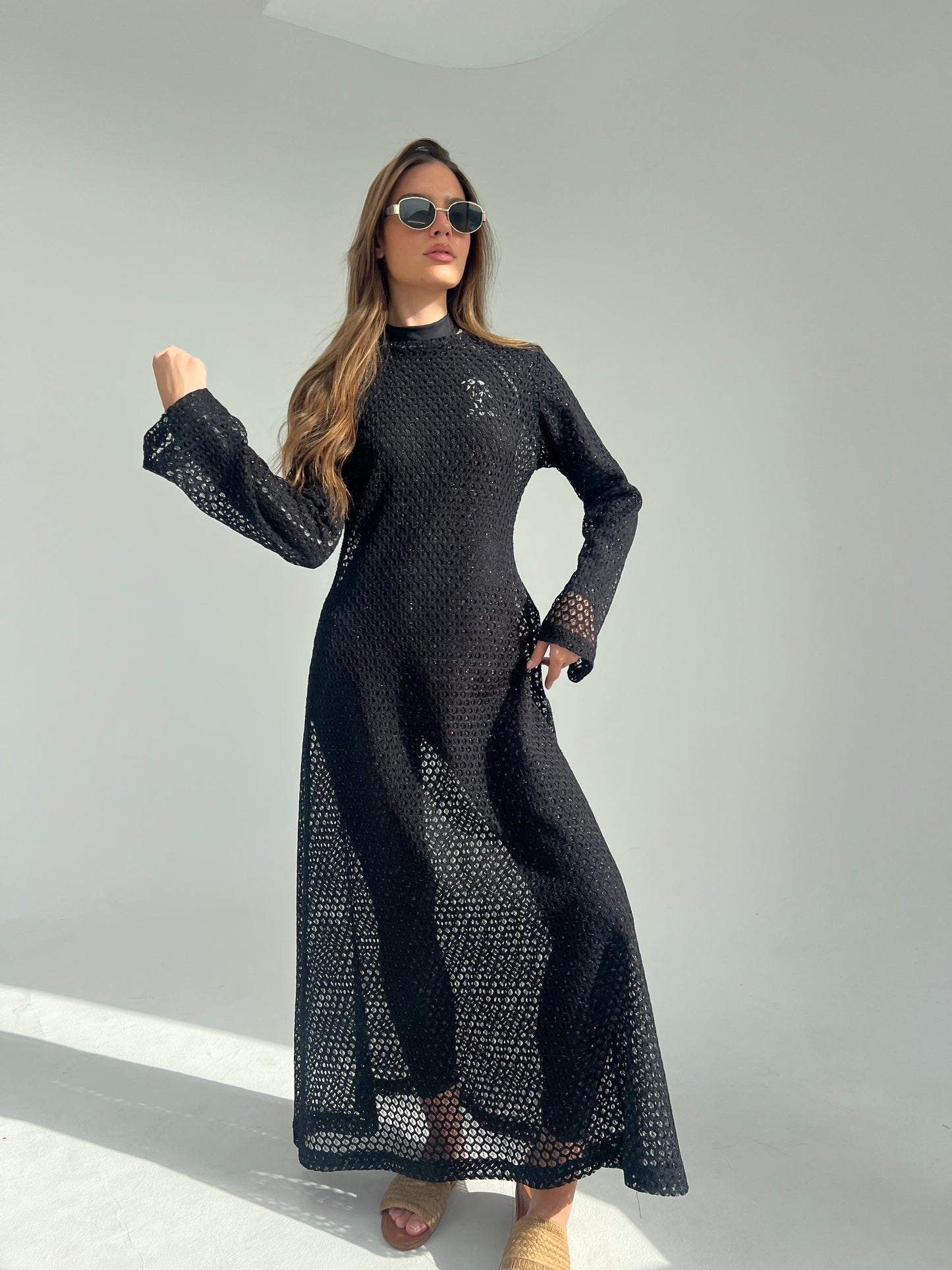 Beach Dress in Black with Gold Threads