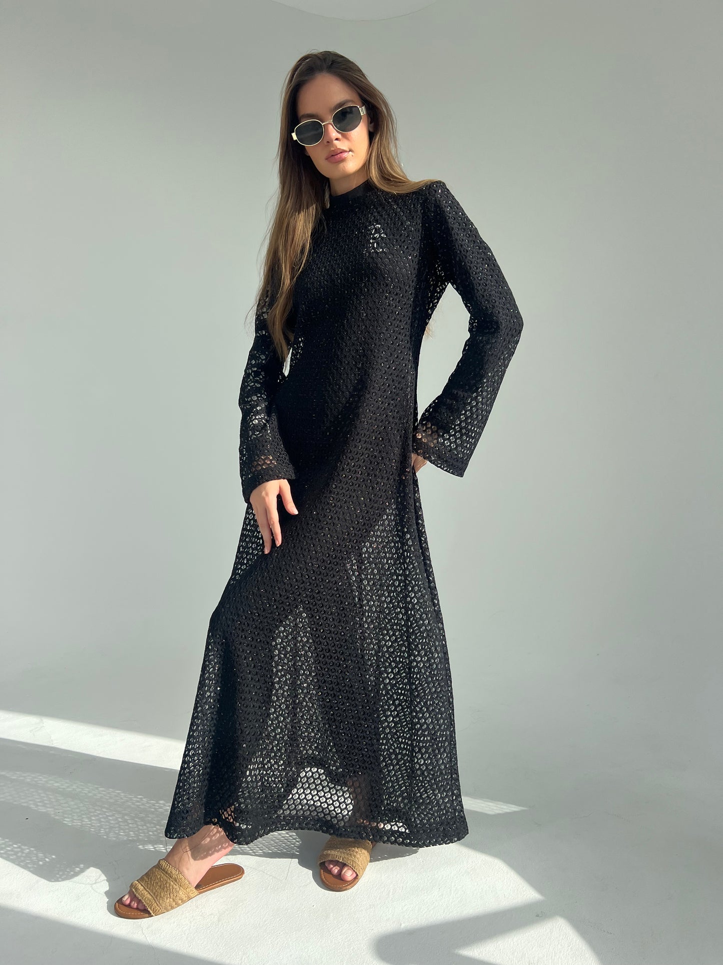 Beach Dress in Black with Gold Threads