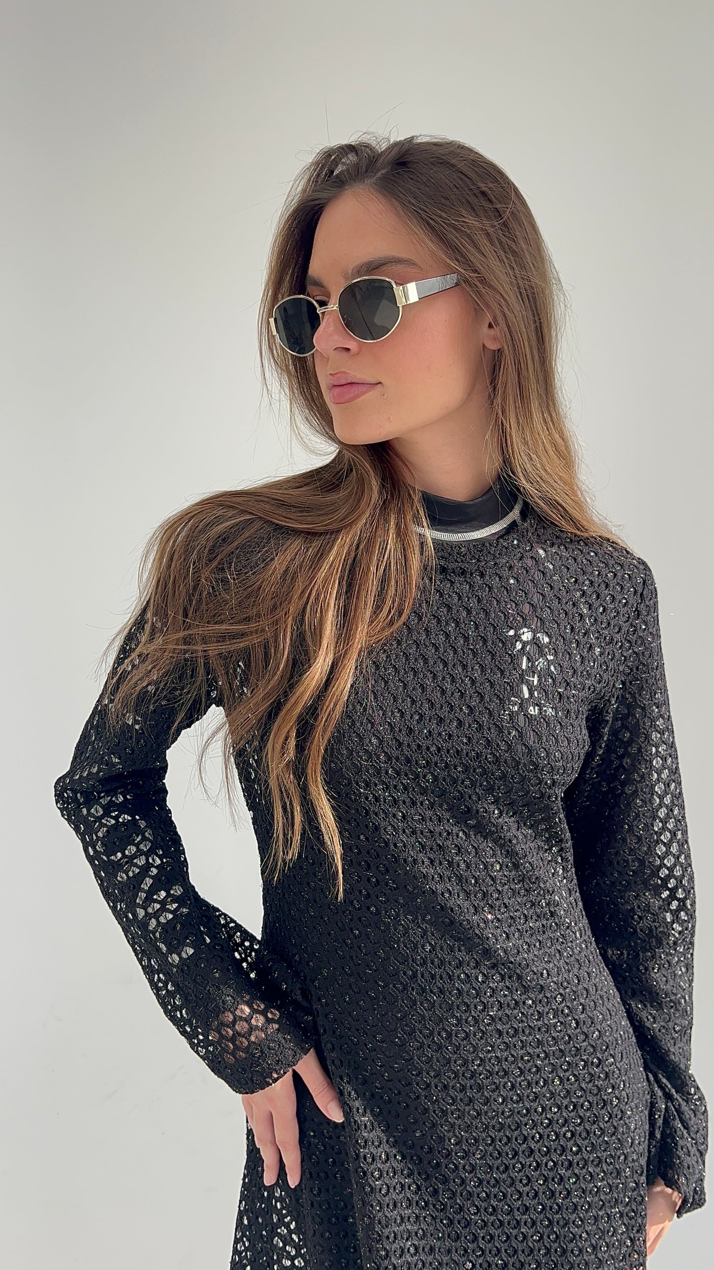 Beach Dress in Black with Gold Threads