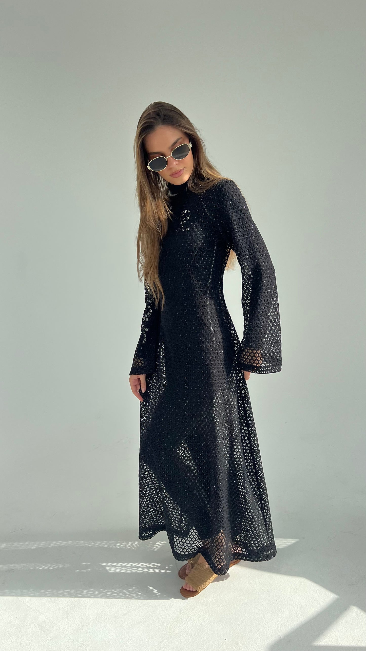 Beach Dress in Black with Gold Threads