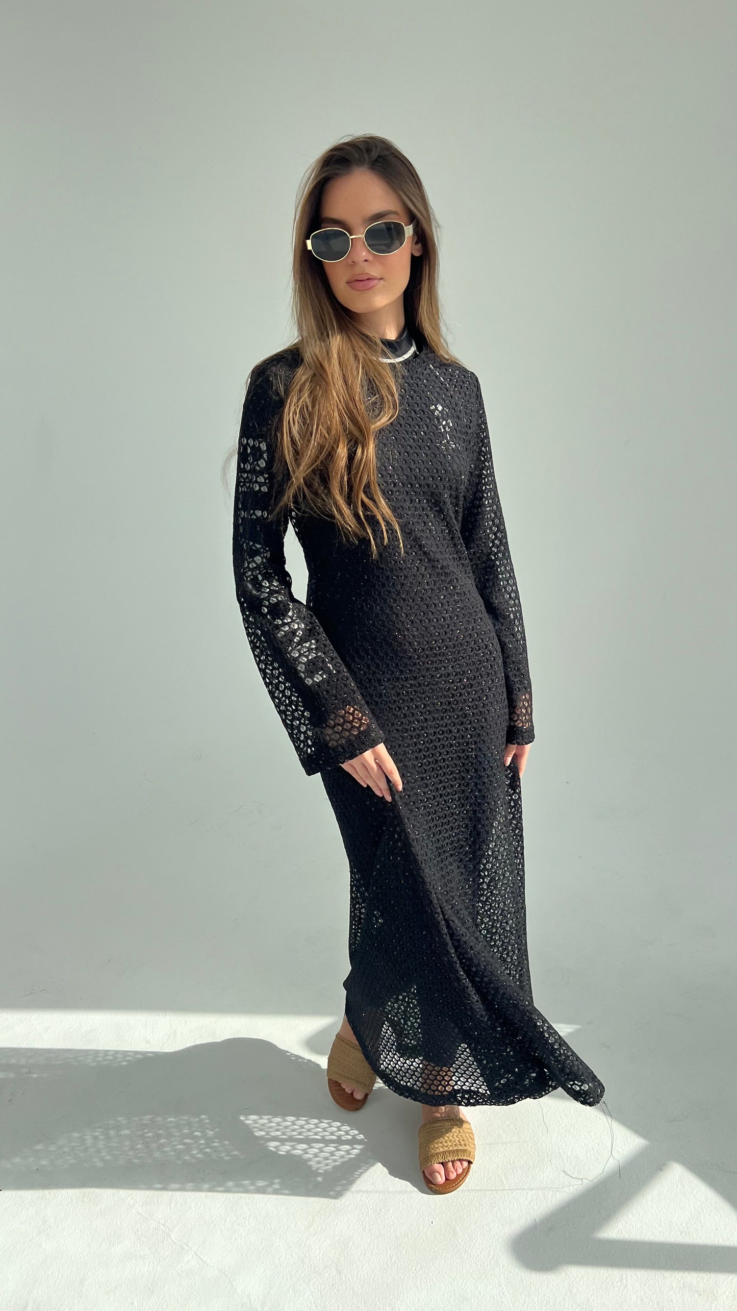 Beach Dress in Black with Gold Threads