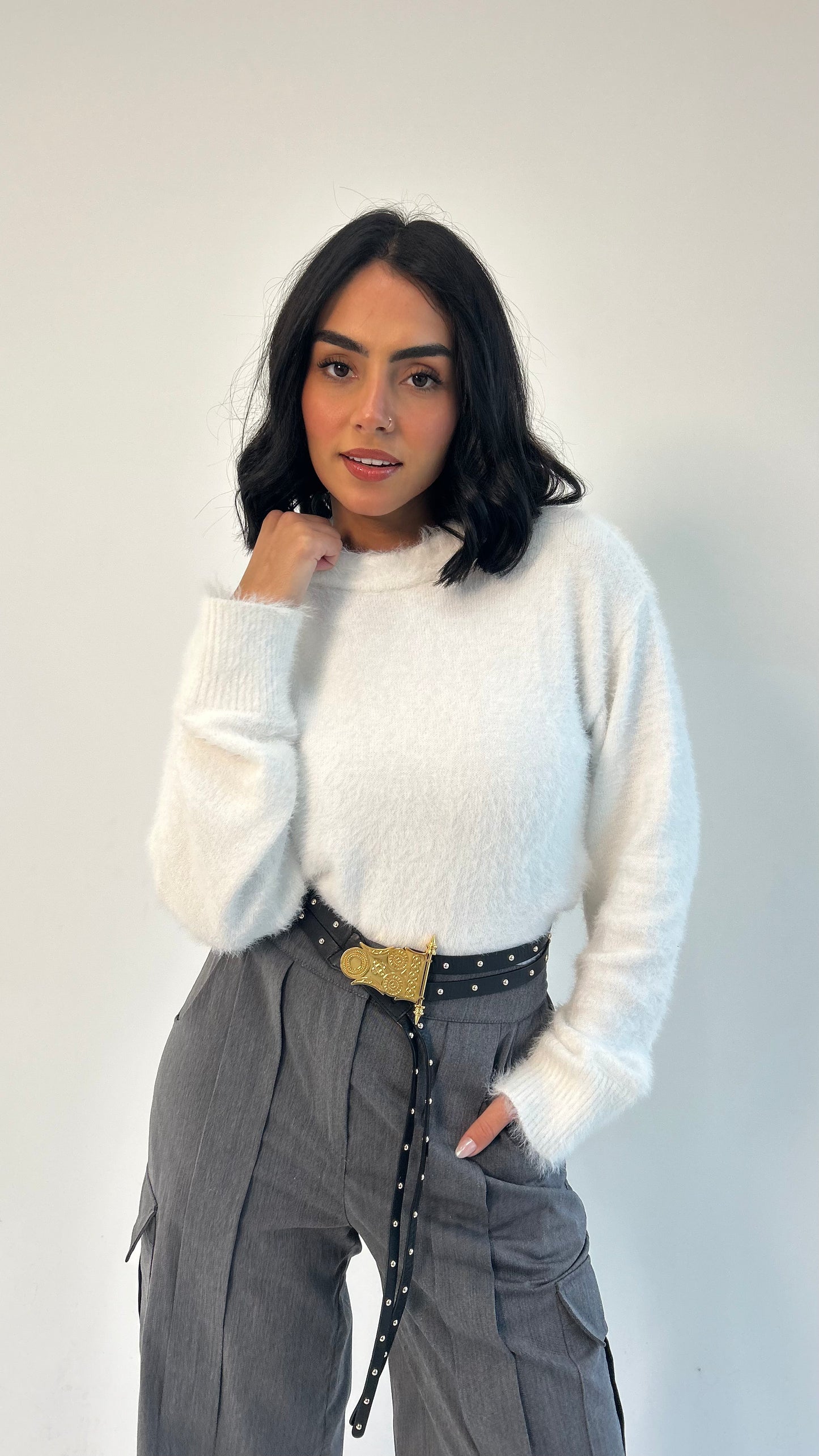 Fluffy Sweater in Off White