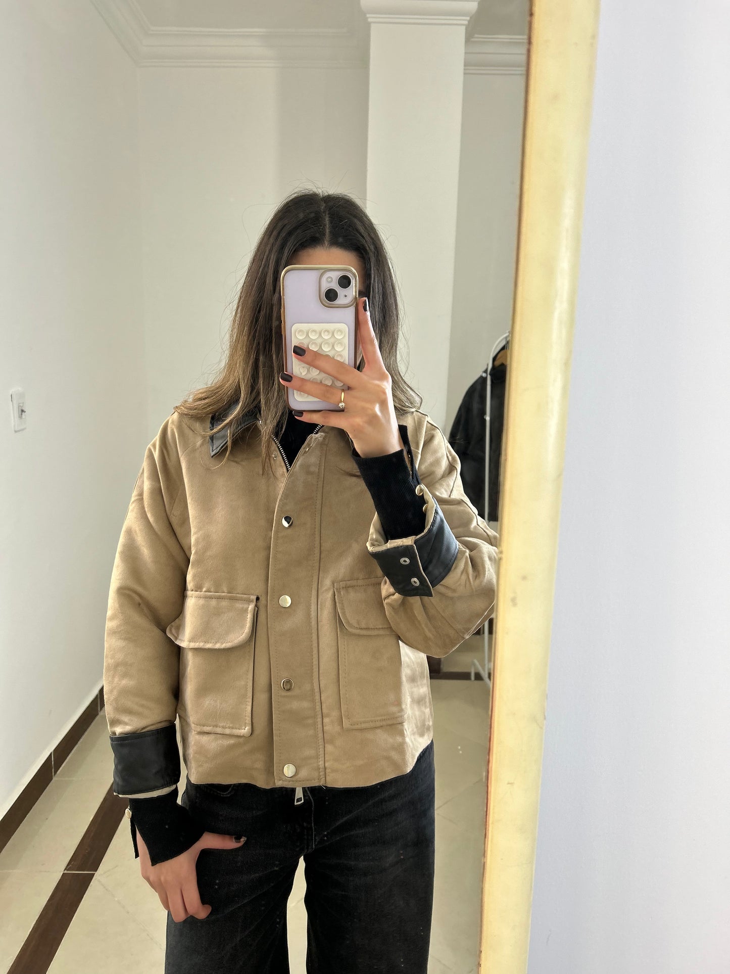 The Barn Jacket in Beige Suede