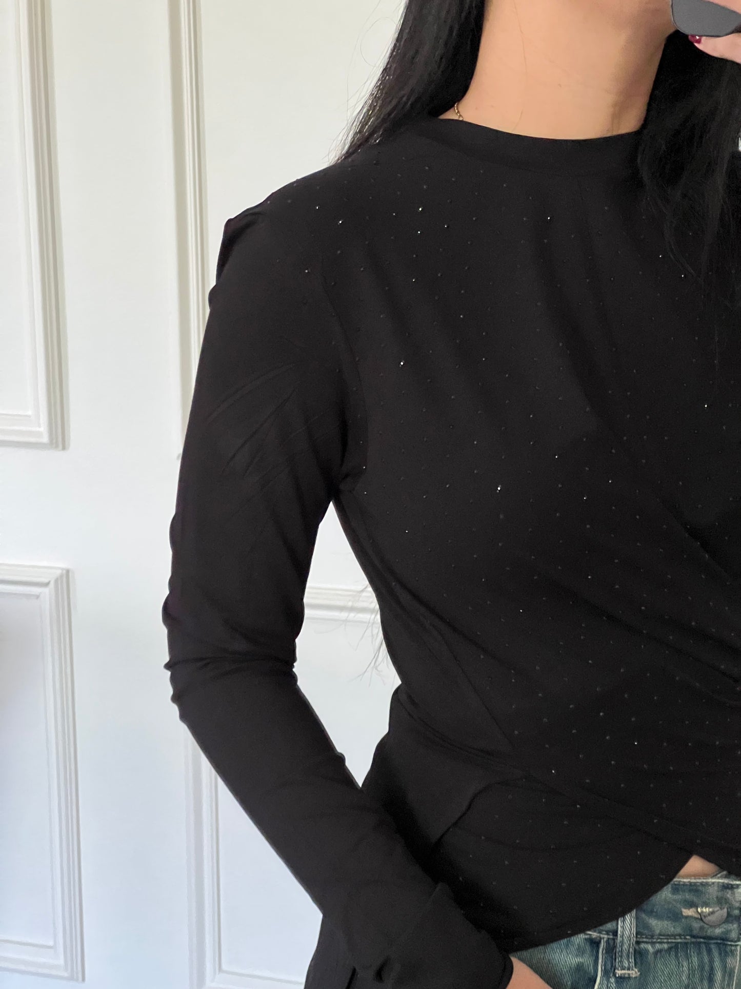 The Studded Wrap Cotton T-shirt: Black