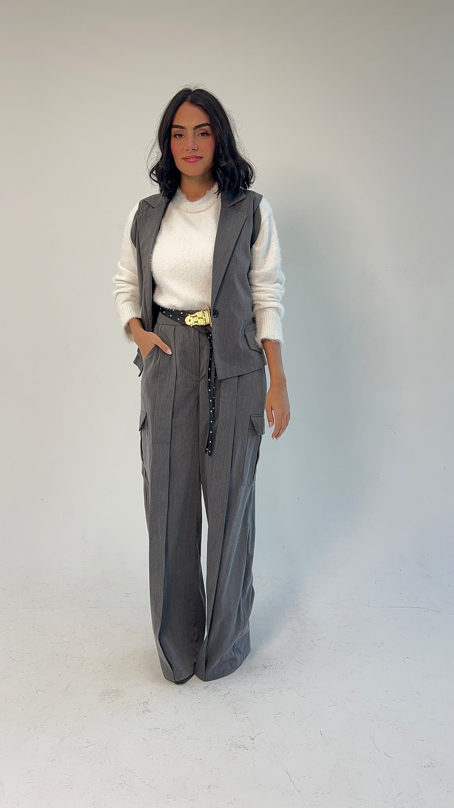 Woman in Grey // Wool Cargo-Work Pants