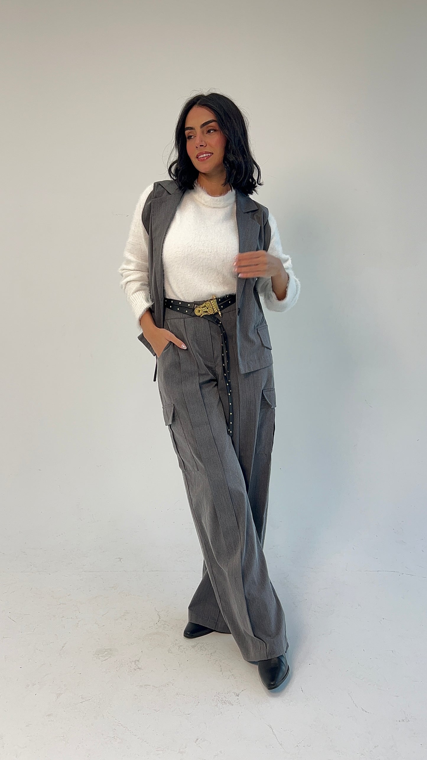 Woman in Grey // Wool Cargo-Work Pants