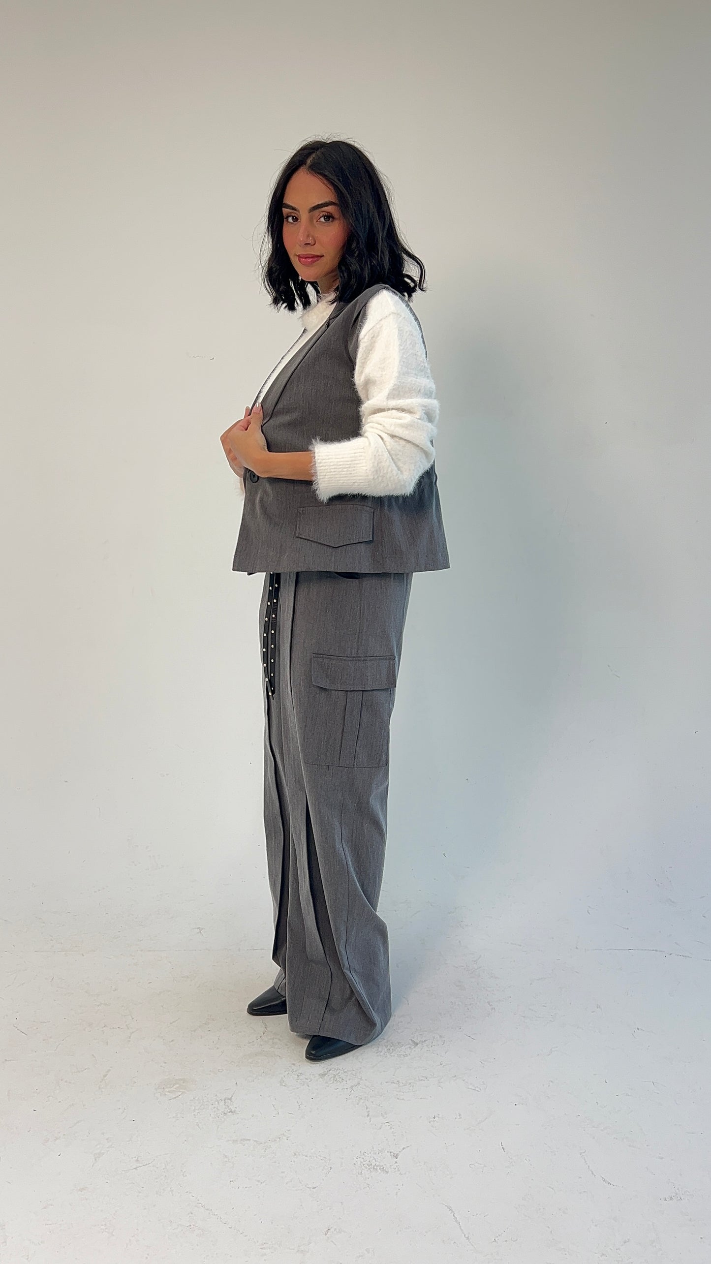 Woman in Grey // Wool Cargo-Work Pants