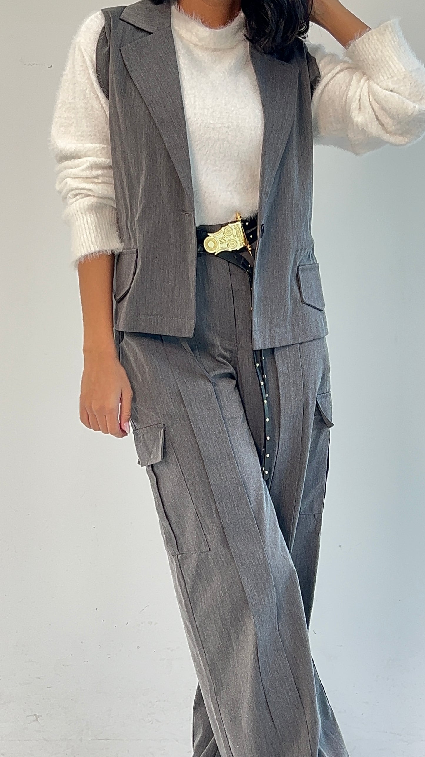 Woman in Grey // Wool Cargo-Work Pants