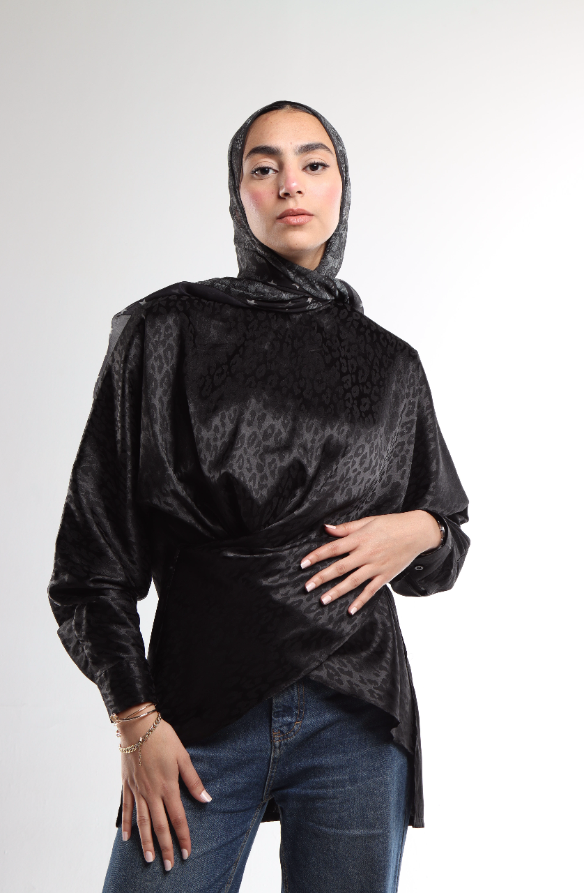 "AM to PM" Multi-Wrap Satin Top: Black