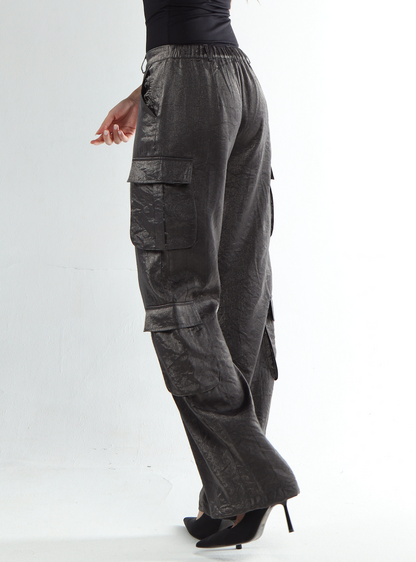 Cargo Pants in Black with Metallic Shimmer