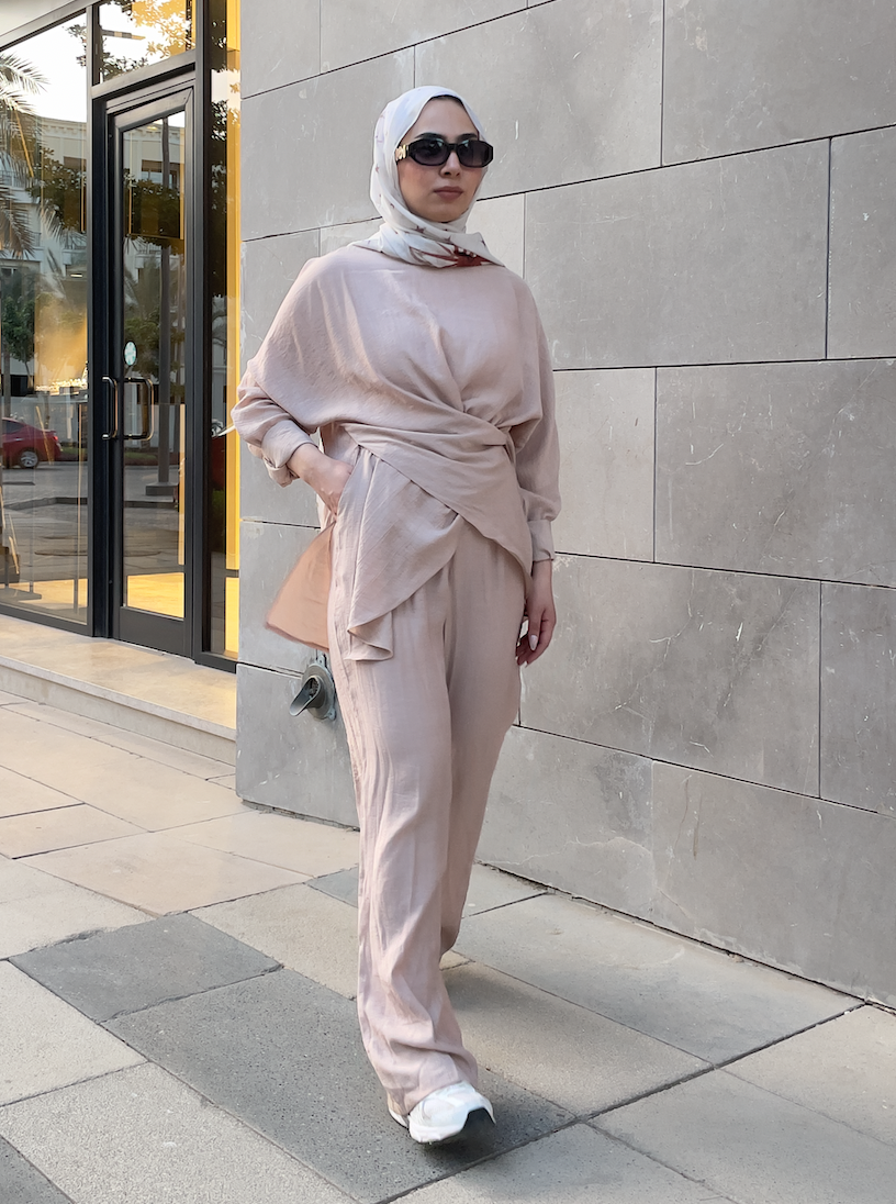 "AM to PM" Multi-Wrap Linen Top: Beige