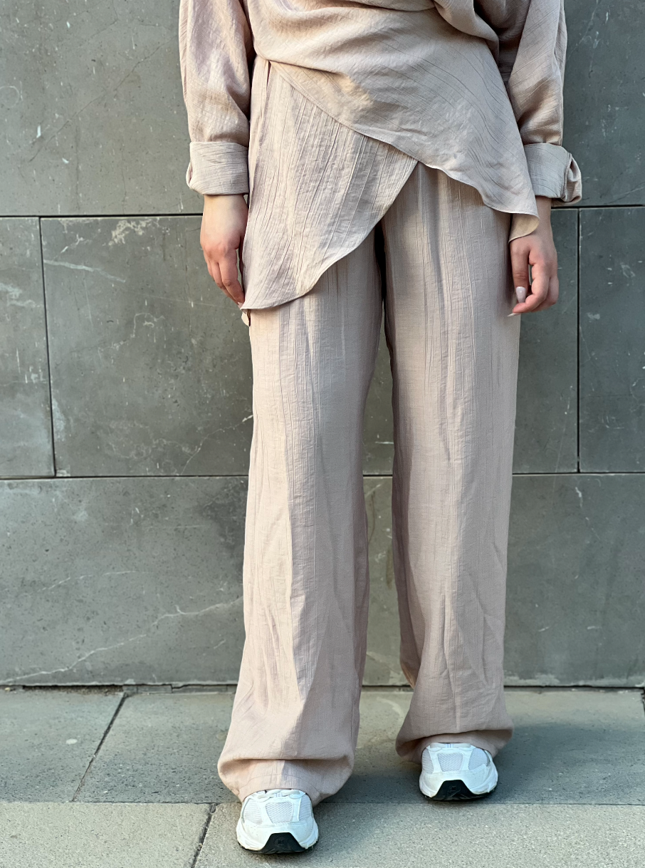 Crushed Linen Pants: Beige