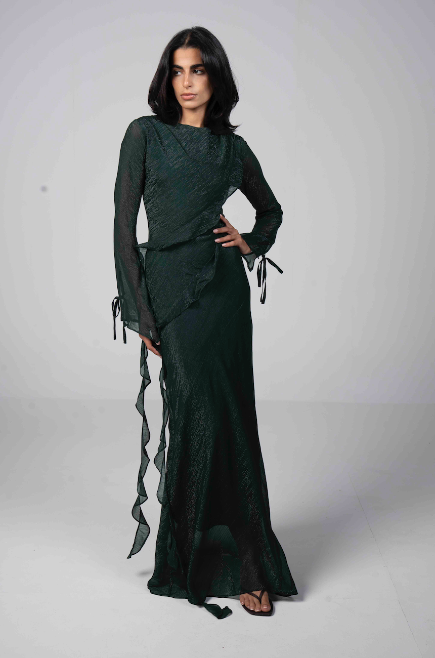 Glam Ruffle Dress in Emerald Green