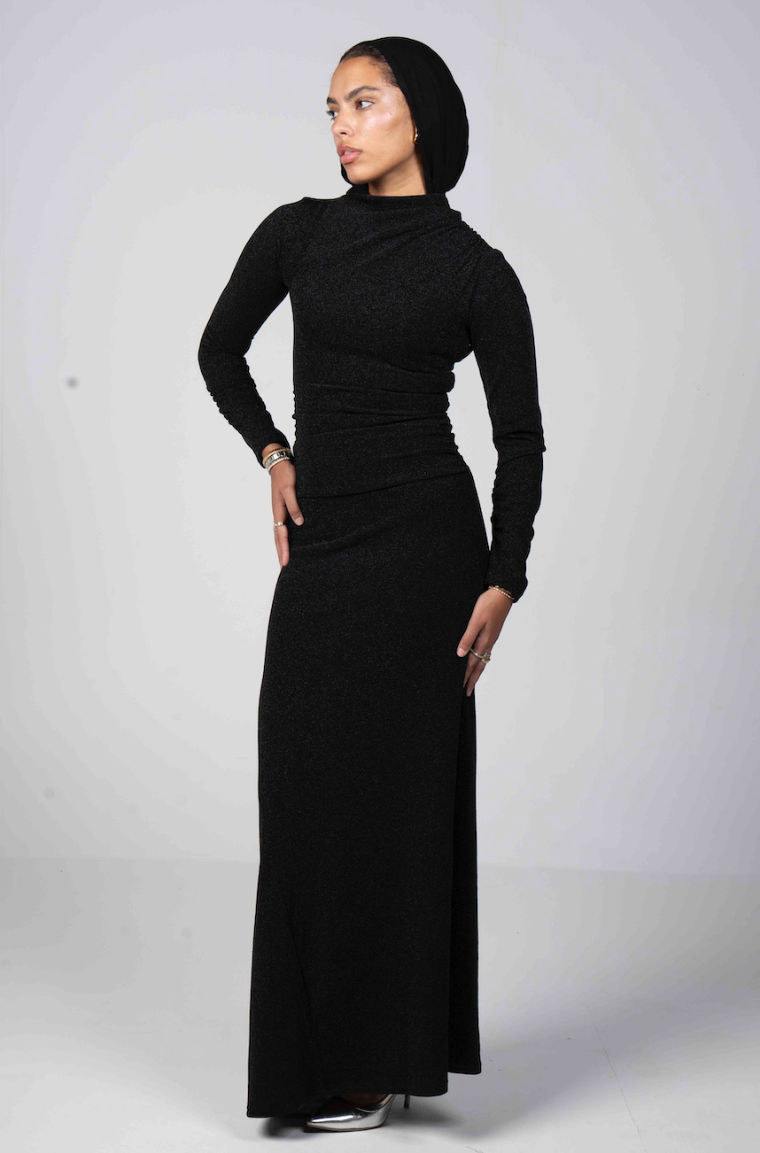 Bling Bling Drape Dress in Black