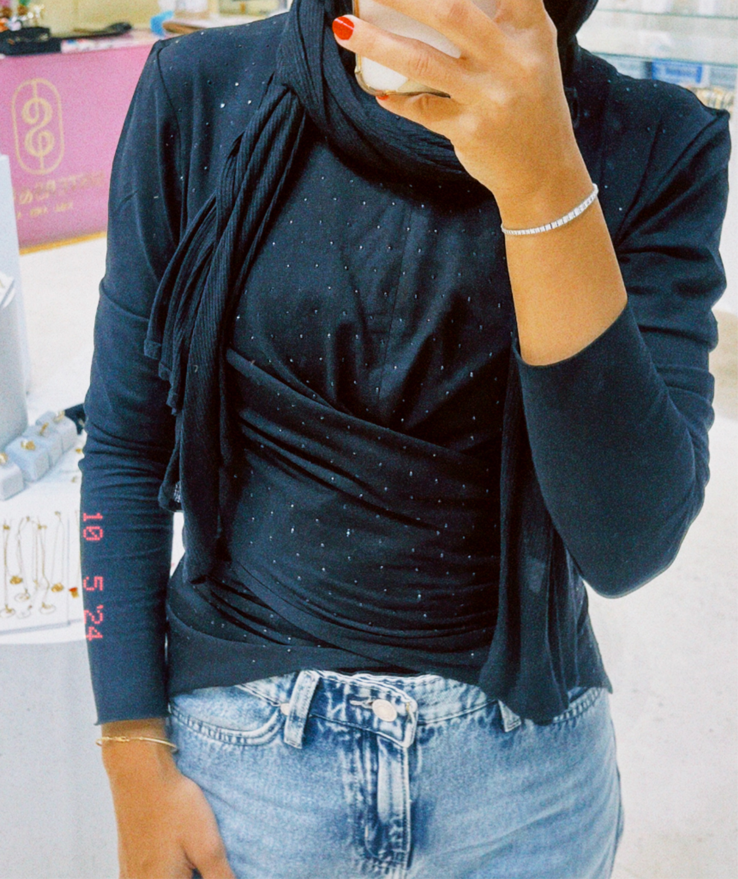 The Studded Wrap Cotton T-shirt: Black