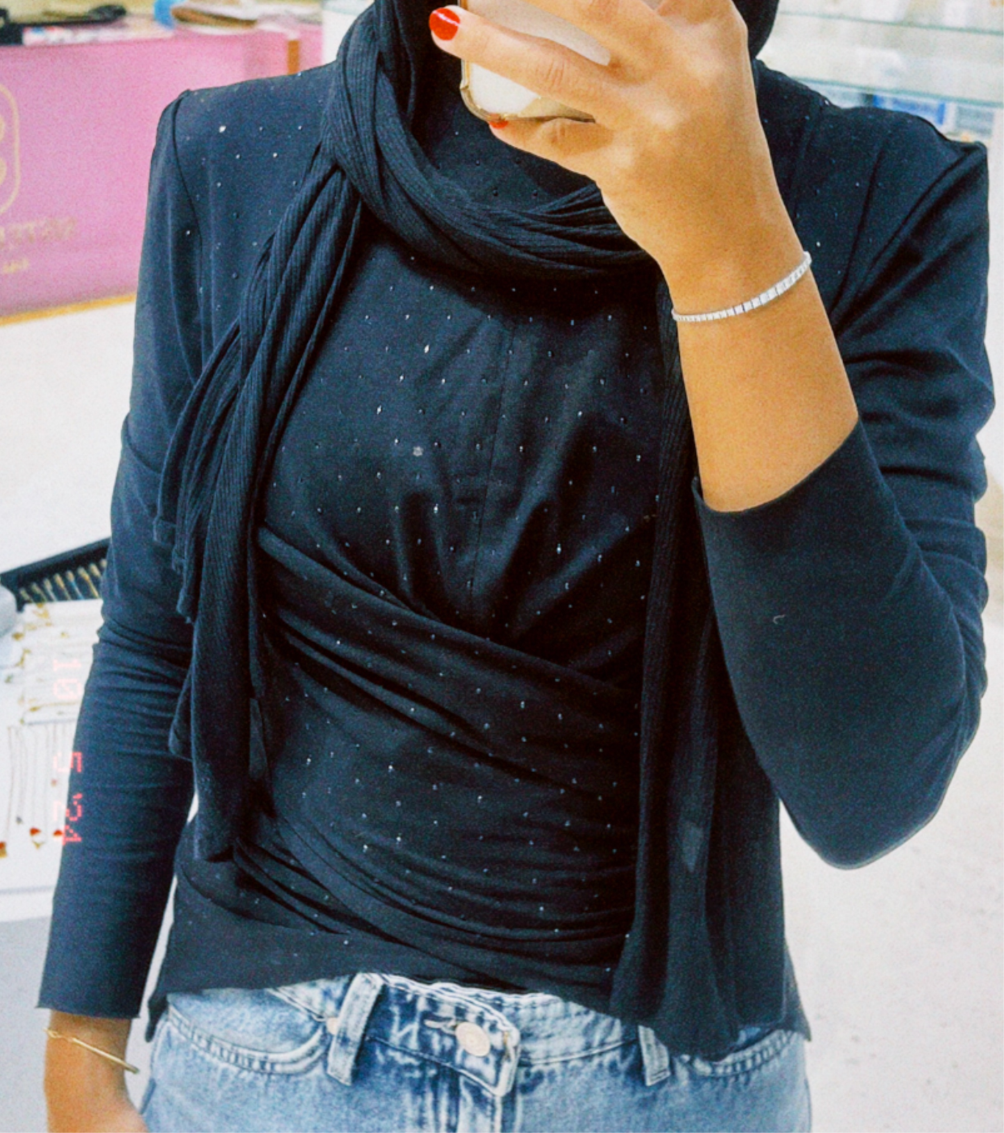 The Studded Wrap Cotton T-shirt: Black