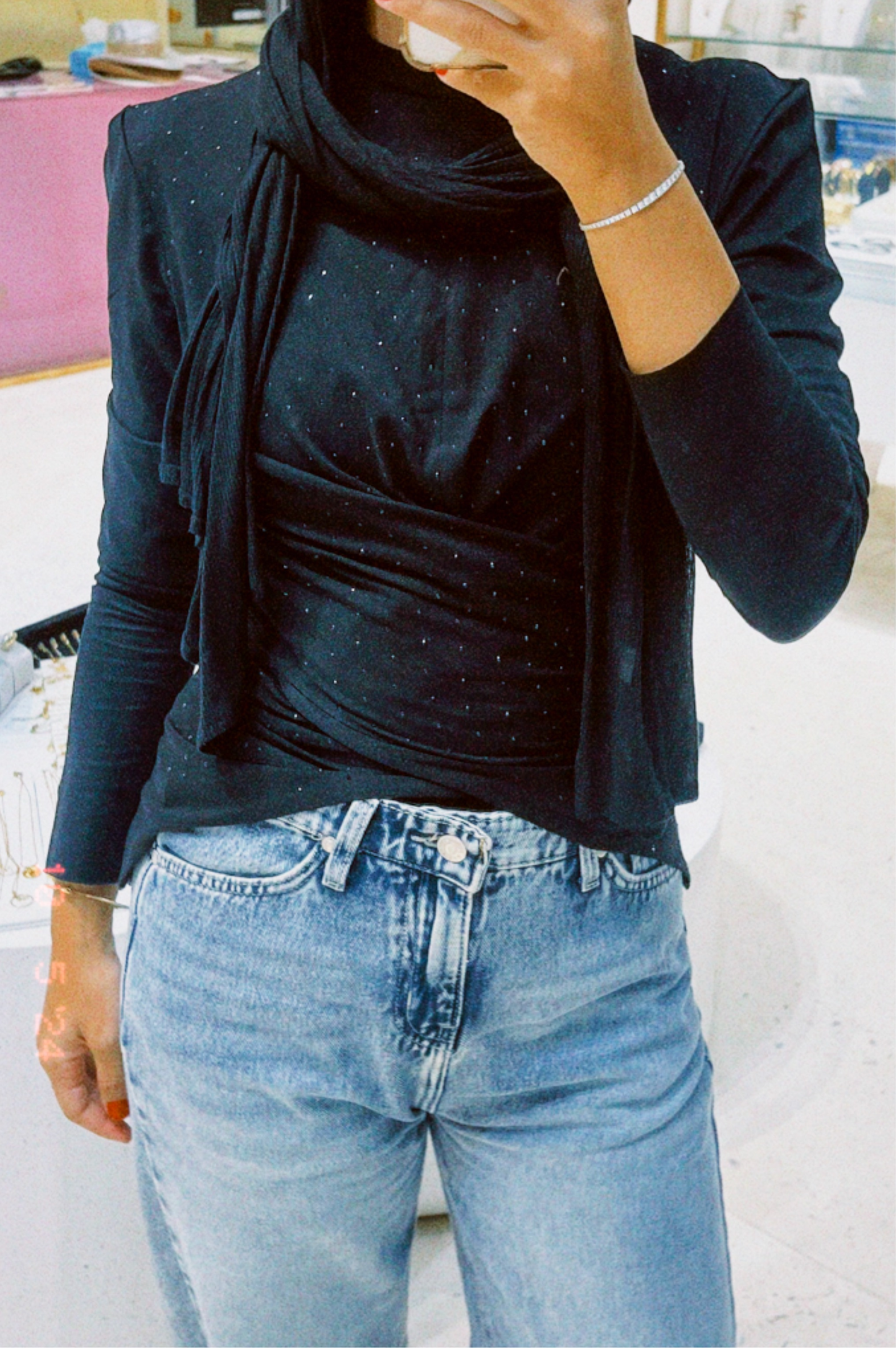 The Studded Wrap Cotton T-shirt: Black