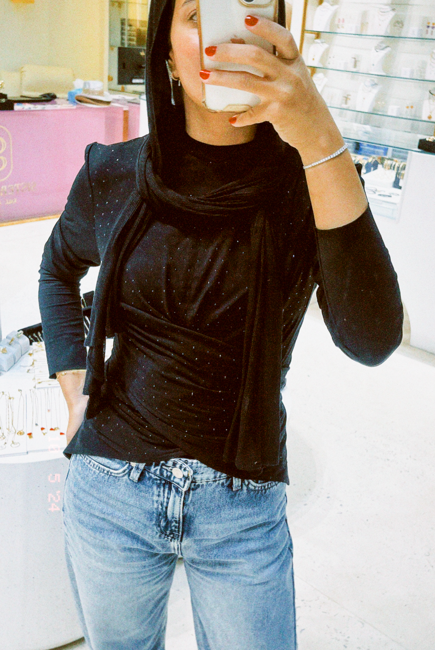 The Studded Wrap Cotton T-shirt: Black