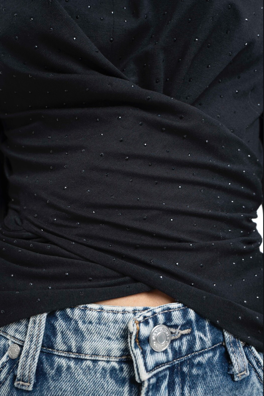 The Studded Wrap Cotton T-shirt: Black