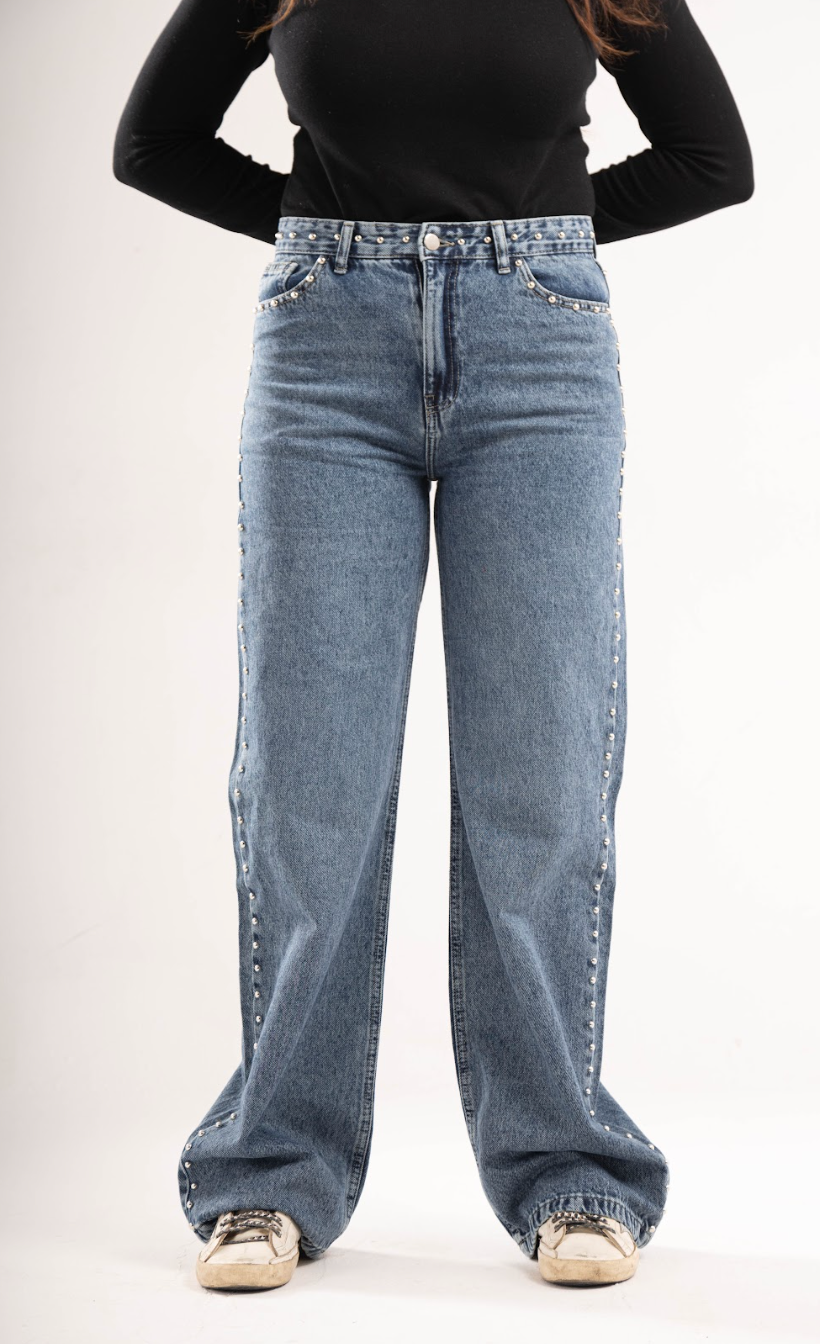 Studded Clean Girl Blue Jeans