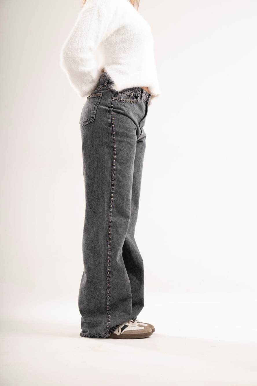 Studded Clean Girl Grey Jeans