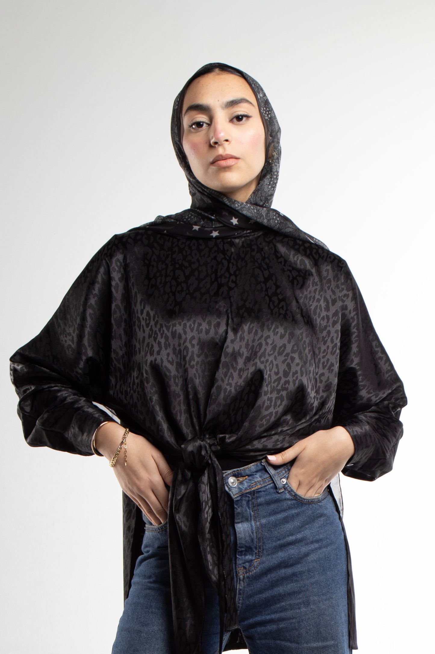 "AM to PM" Multi-Wrap Satin Top: Black