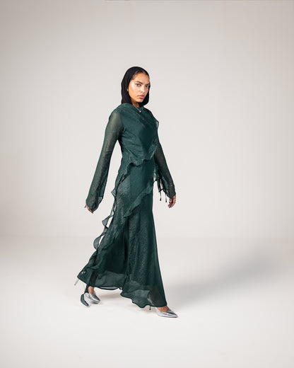 Glam Ruffle Dress in Emerald Green