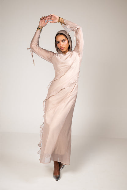 Glam Ruffle Dress in Beige
