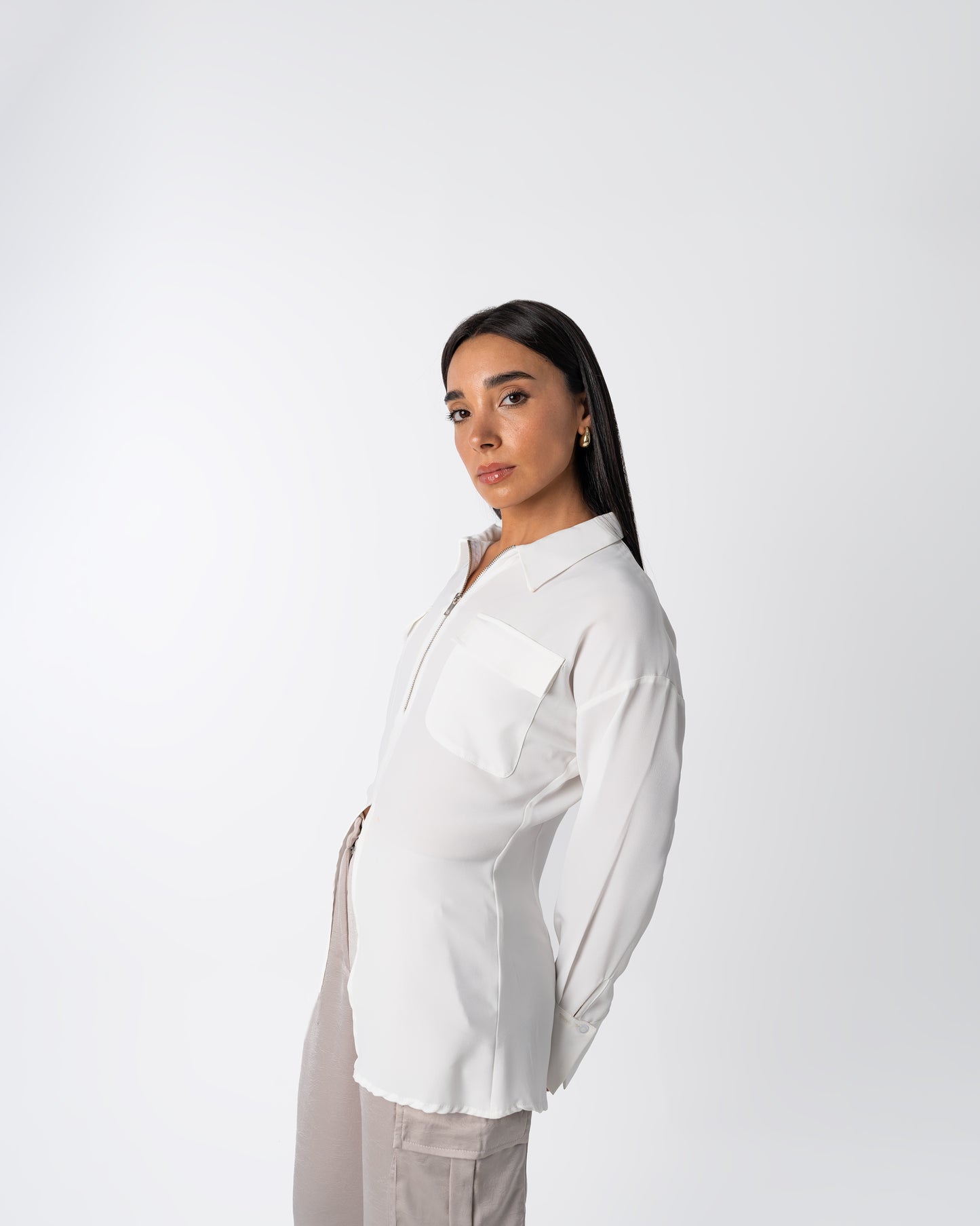 Utility Zip-Up Shirt in White